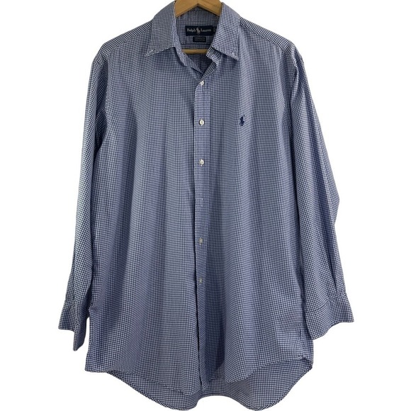 Ralph Lauren Other - RALPH LAUREN 90s VTG Long Sleeve Navy Pony Yarmouth Blue Check Shirt Sz 16 32/33